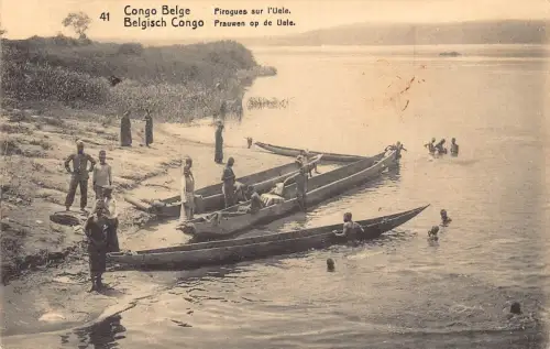 Belgisch Kongo 1913 Pirogues l'Uele Boote Ureinwohner Kinder ethnische Postkarte B980