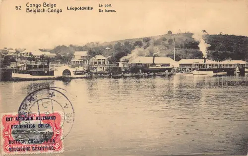 Belgisch Kongo Leopoldville Kinshasa Hafen Dampfschiff Dampfer 1908 Postkarte B980