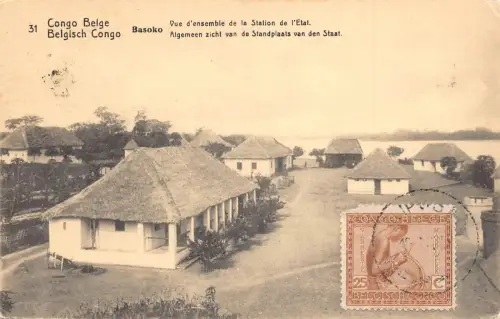 Belgisch Kongo Basoko Blick auf den Staatsbahnhof Vintage Postkarte B981