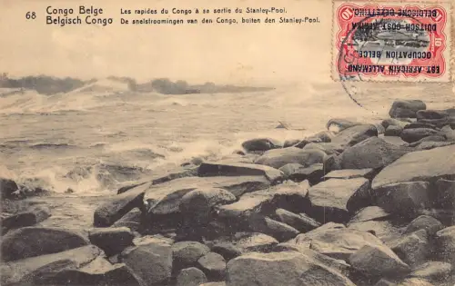 Belgisch-Kongo 1918 Fluss Kongo Fluss wie er Stanley Pool verlässt Postkarte B980