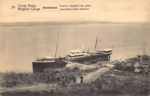 Belgisch Kongo Shinkakasa Dampfschiff Verladung Felsbrocken 1913 Postkarte B981
