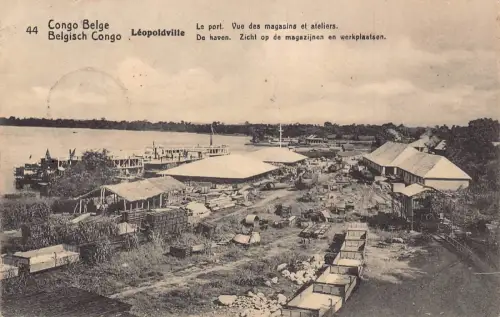 Belgisch-Kongo 1920 Kinshasa Leopoldville Hafen Geschäfte und Werkstätten Postkarte B983