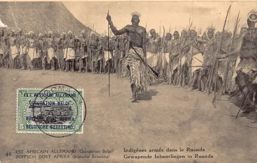 Deutsch-Ostafrika Belgier Oc Ruanda Bewaffnete Ureinwohner Krieger Ethno Postkarte B983