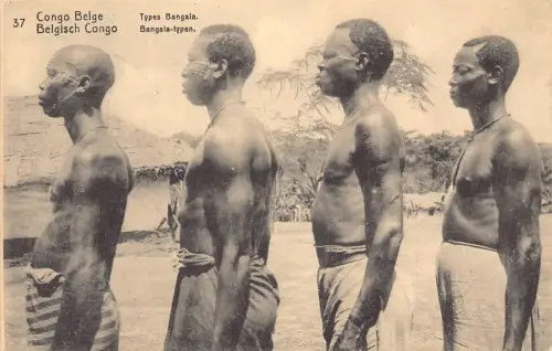 Belgisch Kongo 1913 Typen Bangala Männer Ureinwohner Ethno Postkarte B983