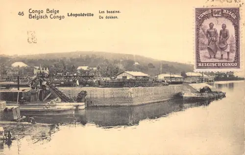 Belgisch Kongo Leopoldville Kinshasa Bassins Hafen Postkarte B983
