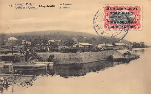 Belgisch Kongo Leopoldville Kinshasa Bassins Hafen Postkarte B983