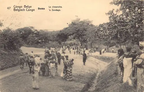 Belgisch-Kongo 1914 Boma Sonntags Ureinwohner Frauen auf Spaziergang ethnische Postkarte B983