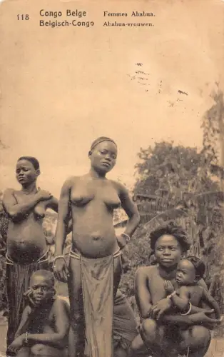 Belgisch Kongo 1922 Ababua Frauen halbnackt gewagte Ureinwohner ethnische Postkarte B984