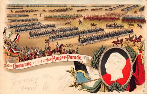 L026 Deutschland 1901 Erinnrung an die große Kaiser-Parade Militär Litho Postkarte