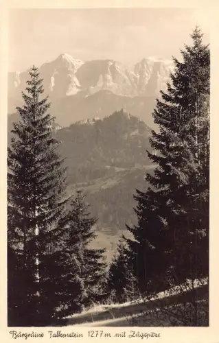 L014 Deutschland Burgruine Falkenstein 1277 Zugspitze RPPC Vintage Postkarte