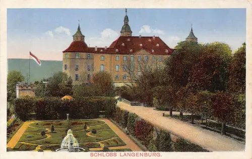 L346 Deutschland Langenburg Schlosshof Schlossgarten Vintage Postkarte