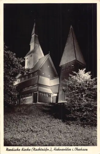 L350 Deutschland Hohenklee Oberharz Nordische Kirche bei Nacht Vintage Postkarte