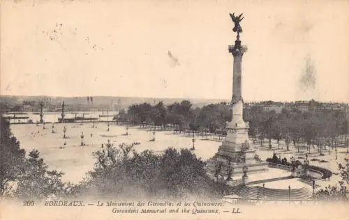 C018 Frankreich, Bordeaux Girondins Denkmal und die Quincunx 1918 alte Postkarte