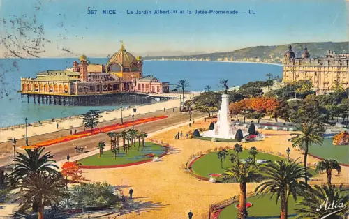 C019 Frankreich, Nice Le Jardin Albert I et la Jetee Promenade 1933 Vintage Postkarte