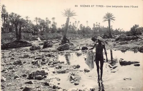 B661 Tunesien Szenen et Typen Une Baignade dans l'Oued Ureinwohner Postkarte