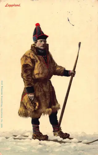 B665 Finnland Lappland Lappland 1914 Mann in Winter Tracht Postkarte