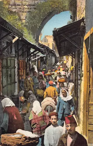 B665 Israel Straße in Jerusalen Ureinwohner Jungen ethnische Vintage Postkarte