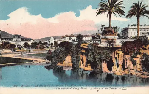 C020 Frankreich, Schöne Die Grotte von König Albert I Garten und das Casino Postkarte