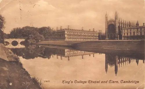 B182 England King's College Chapel and Clare 1909 Vintage Postkarte