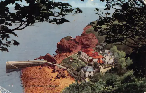 B179 England 1958 Babbacombe Beach Torquay Vintage Postkarte