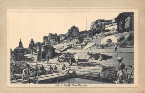 B177 Indien Sindh Ghat Benares Passepartout Vintage Postkarte