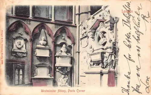B178 England 1904 London Westminster Abbey Poets Corner Vintage Postkarte