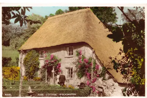 B179 England Rose Cottage Cockington RPPC Vintage Postkarte