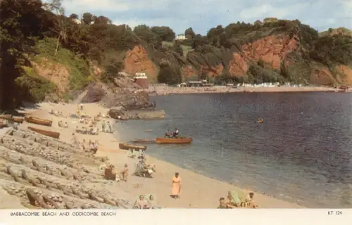 B180 England Babbacombe Beach und Oddicombe Strandboote Vintage Postkarte