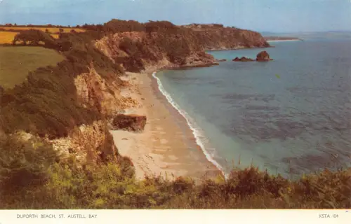 B181 England Duporth Beach St Austell Bay Vintage Postkarte