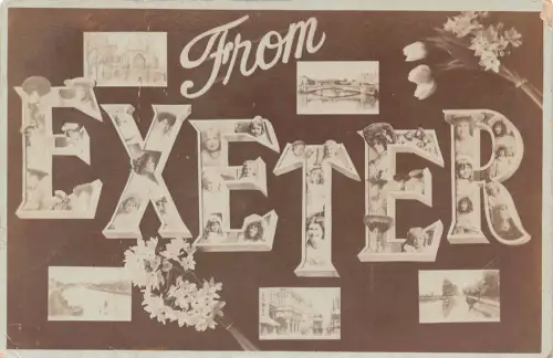 B179 England 1906 aus Exeter Blumen Großbrief Frauen Portraits Postkarte