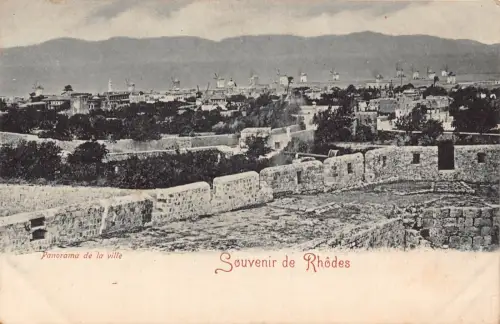 B667 Griechenland Souvenir de Rhodes Panorama de la ville Vintage Postkarte