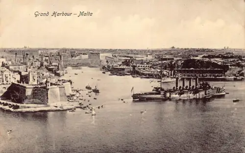 B668 Malta Grand Harbour Steamboat Vintage Postkarte