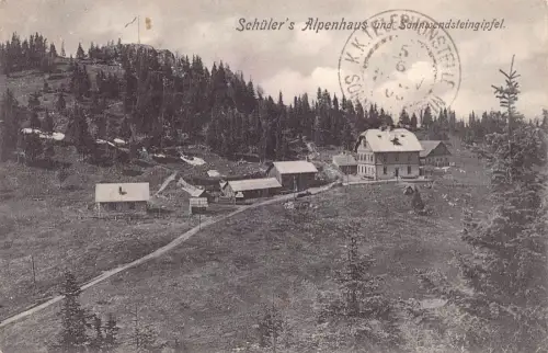 A915 Österreich 1908 Schueler's Alpenhaus und Sonnwendsteingipfelhütte AK