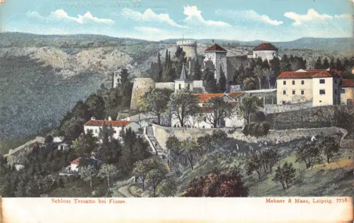 A916 Kroatien Schloss Tersatto bei Fiume Rijeka Schloss Vintage Postkarte