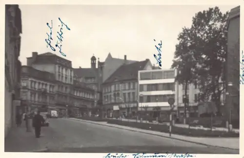 A102 Tschechien Teplice Hotel Thermia Straßenbahnen Straßenschild RPPC Vintage Postkarte