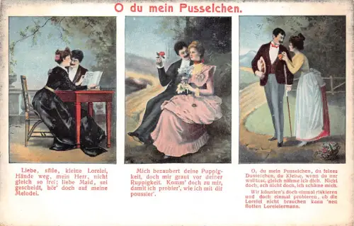 Romantische Motive Paare Liebesakte Drei Gedichte O Du Mein Pusselchen Postkarte