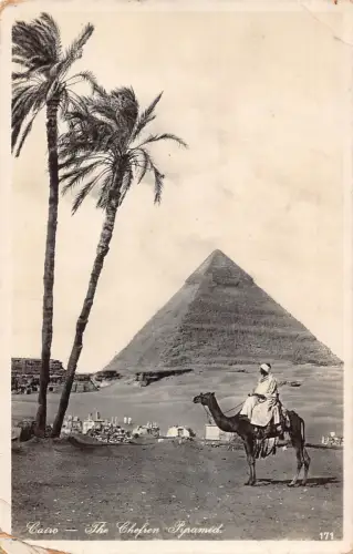 A916 Ägypten Kairo die Chefren Pyramide Kamel Beduine RPPC Vintage Postkarte