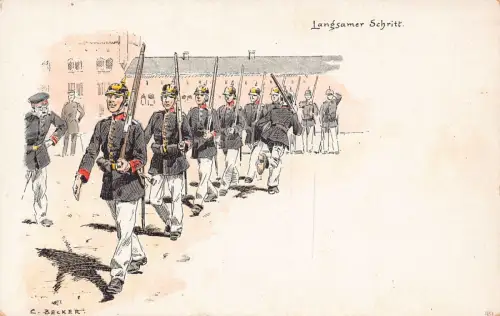 Soldaten Infanterie Marsch Zeichnung von C Becker Enrilo Kaffee Reklame Postkarte