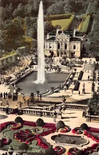 Deutschland Königsschloss Linderhof Schlossbrunnen RPPC Vintage Postkarte C445