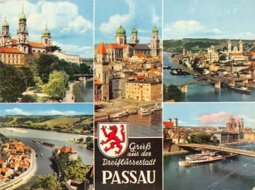 Deutschland 1973 Gruss aus Drei Fluesse Stadt Passau Dampfschiff Vintage Postkarte C444