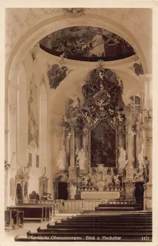 Deutschland Pfarrkirche Oberammergau Hochaltarkirche RPPC Postkarte C445