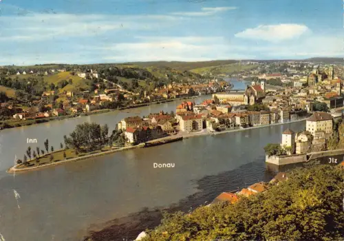 Deutschland 1963 Drei Fluesse Stadt Passau Vintage Postkarte C444