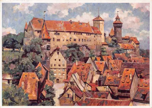 Deutschland 1953 Nürnberg Burg von Sueden Kunst von Rudolf Schacht Postkarte C443