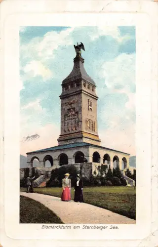 Deutschland 1928 Bismarckturm am Starnberger Seeturm Vintage Postkarte C445