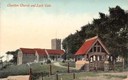 B183 England 1939 Cheriton Kirche und Lynchtor Vintage Postkarte