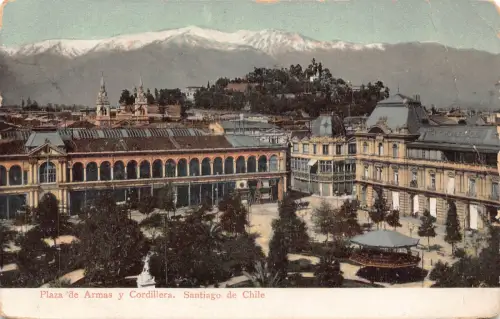 B200 Chile 1913 Santiago de Chile Plaza de Armas y Cordillera Postkarte