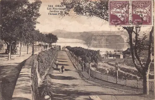 B206 Algerien Oran Nouveau Jardins et l'Avant Port Vintage Postkarte