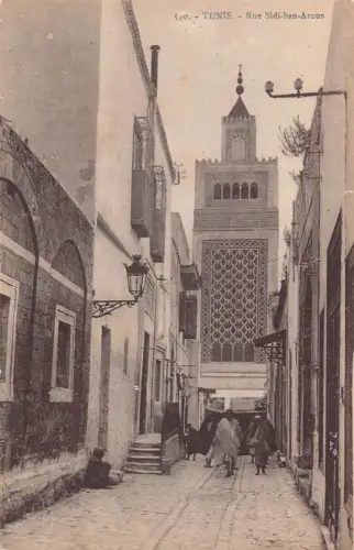 B202 Tunesien Tunis Rue Sidi ben Arous Turm Vintage Postkarte