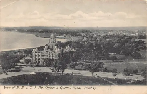 B201 Indien 1907 Ansicht von BB & CI Ry Büros und Queen's Road Bombay Postkarte