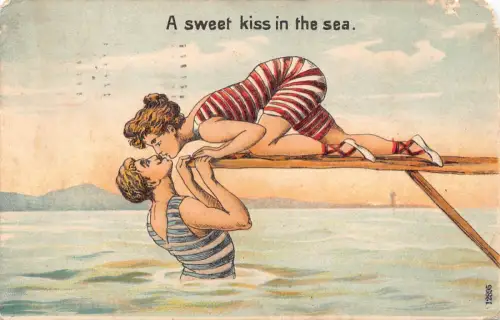 B189 Liebesroman Ein süßer Kuss im Meer 1909 Paar am Strand Postkarte
